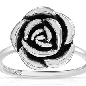 Savlano 925 Sterling Silver Hollow Rose Flower Ring